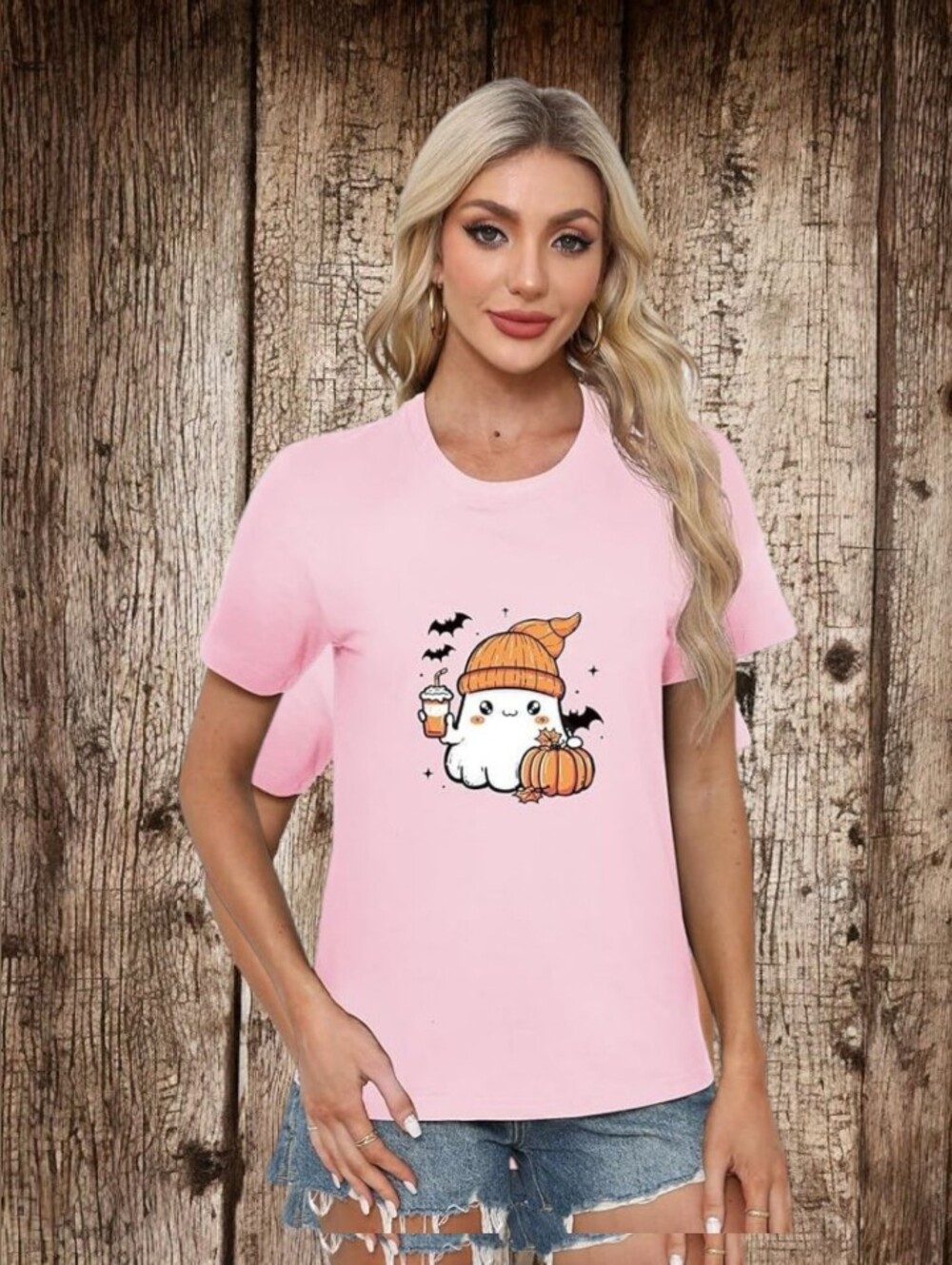 Cute Pink Ghost Tee with Halloween Design
